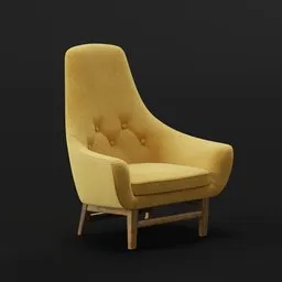 3D-rendered gold midcentury-style lounge chair for Blender, minimalistic design suited for modern-retro interior visualization.