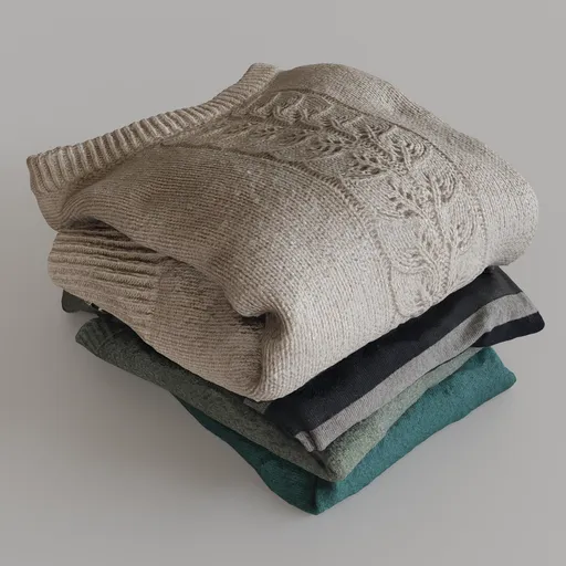 Realistic 3D model of detailed folded clothing for Blender, with textures and shading.