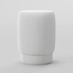 "Modern White Fluted Side Table 3D Model for Blender 3D - Inspired by Waldo Peirce and Rendered in Redshift. Finely textured with Scandinavian design aesthetics, this West Elm style table features a vase on top, perfectly centered on a finely crafted connector. Great for interior design projects and visualization."
