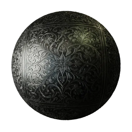 Ornate Blackened Metal Engraving