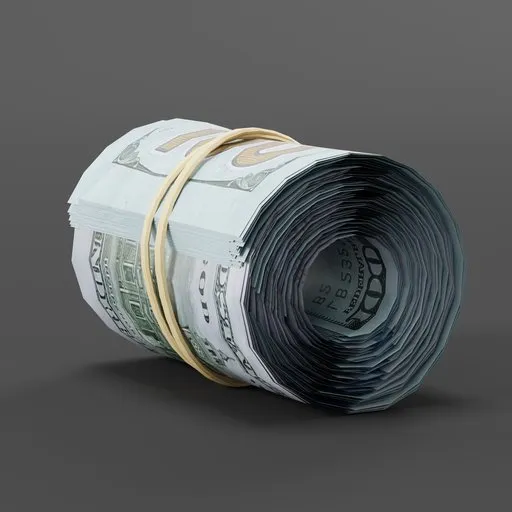 Highly detailed 3D model of rolled US currency secured with a band, ideal for Blender 3D financial scenes.