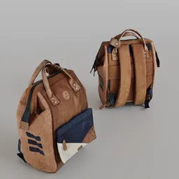 Detailed 3D model of a realistic backpack with textures, suitable for Blender rendering and animation projects.