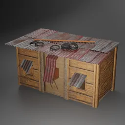Detailed low-poly 3D slum shack with corrugated roof for Blender rendering and urban scene simulation.