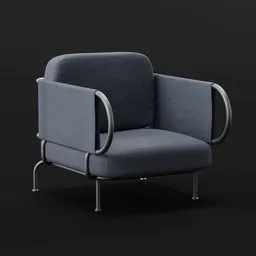 "Blue Lounge Chair Curvy Armchair Couch, an elegant 3D model for Blender 3D software. This trendy furniture piece showcases a close-up view, highlighting its stylish design and curvy features. Perfect for interior design projects and 3D visualization."