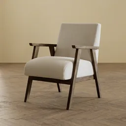 "Jessica Armchair 3D model in Blender 3D software. Features wooden legs and arm handles with a stylish linen seat. Perfect for furniture design and interior visualization projects."
