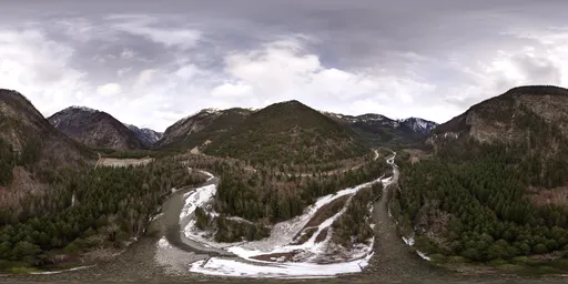 Aerial Mountain Valley Overcast Sky
