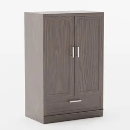 Detailed Blender 3D model showcasing a stylish wooden wardrobe with silver handles.