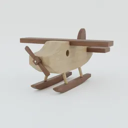 Detailed Blender 3D render of a wooden seaplane model with propellers and floats, ideal for digital animation.