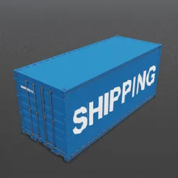 Detailed blue 3D shipping container model, optimized for Blender rendering and industrial design visualization.