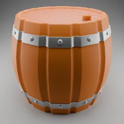 High-quality Blender 3D model of a mahogany redwood barrel with metal bands, ideal for industrial container designs.