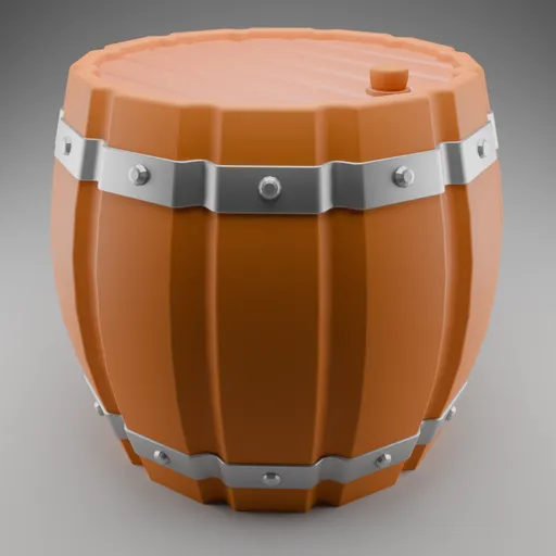 High-quality Blender 3D model of a mahogany redwood barrel with metal bands, ideal for industrial container designs.