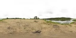 17k HDRI panoramic view of Narew riverbank with overcast sky and natural scenery for realistic lighting.