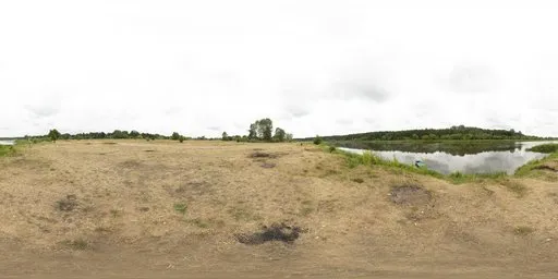 17k HDRI panoramic view of Narew riverbank with overcast sky and natural scenery for realistic lighting.