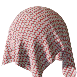 Seamless PBR textile shader for 3D modeling, showcasing a red and white patterned fabric, suitable for Blender and other software.