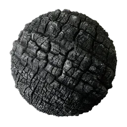 2K PBR Charcoal Wood material with realistic ashes and burnt texture, seamless tiling, suitable for Blender 3D and compatible apps.