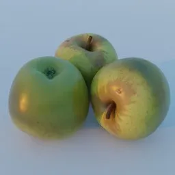 Realistic 3D model of green apples with detailed textures and optimized UVs, created with Blender and KIRI Engine.