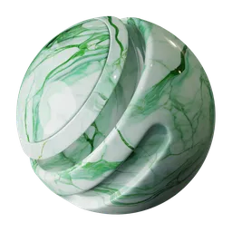 Polished green PBR marble texture for 3D rendering, ideal for luxurious interior design in Blender and other 3D applications.