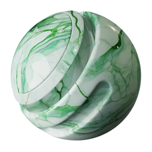 Polished green PBR marble texture for 3D rendering, ideal for luxurious interior design in Blender and other 3D applications.
