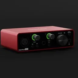 Detailed Blender 3D model of a red audio interface for connecting microphones to PCs.