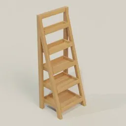 Wooden ladder-style shelving unit 3D model, perfect for interior design renderings in Blender.