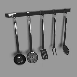 "Hanging 3D model kitchen utensil holder with various tools for Blender rendering"
