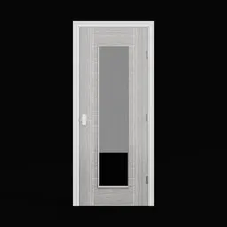 "Seattle-style interior door with clear glass window, ideal for modern homes. Sized at 1981 x 762mm, this 3D model showcases white plank siding and a haunting appearance inspired by Janos Tornyai. Created using Blender 3D software and rendered in Frostbite 3."