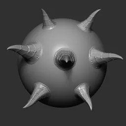 Blender 3D sculpting brush creating detailed horned demon textures on model surfaces.