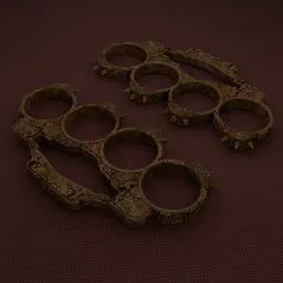 Detailed 3D rendering of aged copper knuckles with intricate designs, ideal for Blender 3D projects.