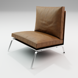 "Nor11's minimalist 'Man Loung Chair' 3D model in Blender 3D features a brown leather seat and clean lines on a white surface. Perfect for adding a touch of sleek sophistication to any scene. Rendered with the Cycles engine for crisp detail."