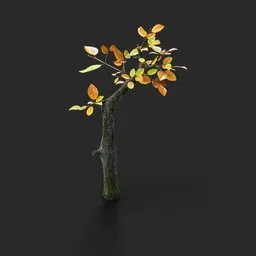 Detailed autumn bonsai tree branch 3D model with yellow-orange leaves, ideal for Blender 3D projects.