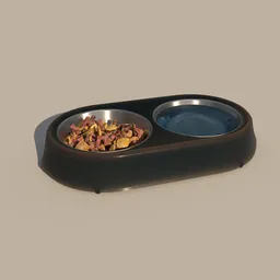 "Cat Bowl with Water and Dry Food in Simplified Realism Design, 3D Model Render for Blender 3D". This alt text incorporates the keywords from the AI generated description such as "cat bowl", "simplified realism design" and "Blender 3D". It also specifies what is in the bowl, which helps with identifying the contents of the image to search engines.