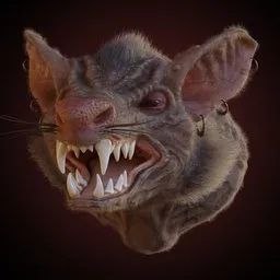 High-detail 3D rat head model with expressive features and dynamic hair perfect for Blender rendering and character design.