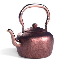 High-quality 3D rendering of a textured copper teapot with a reflective surface, compatible with Blender.