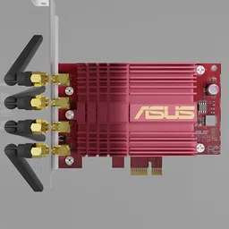 Detailed 3D model of ASUS PCE-ac88 PCIe-WLAN-Adapter with four antennas for Blender rendering.