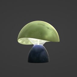 "Discover the Mushroom Lamp, a charming household appliance 3D model designed in Blender 3D. This plastic and glass table lamp or night light features a unique mushroom shape and green hue. Perfect for adding a whimsical touch to any room. "