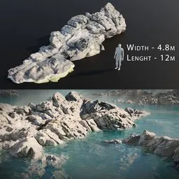 Detailed realistic photoscanned 3D model of a large coastal rock optimized for Blender, perfect for natural environment scenes.