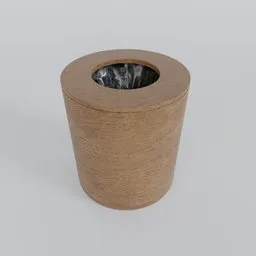 "Wooden Trash Bin, a low-quality 3D model created in Blender 3D, featuring a wooden container with a gentle smoke effect inside. This trending art category model, suitable for Autodesk Inventor projects, presents a unique blend of woodturning craftsmanship and contemporary design influenced by Apple and Elon Tusk."