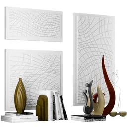 3D rendered decorative items including vases, books, and abstract sculptures for Blender visualization.