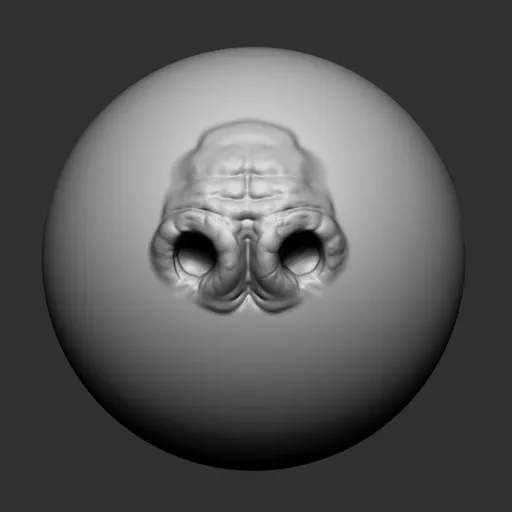 3D sculpting tool for Blender creating detailed rounded creature noses on model surfaces