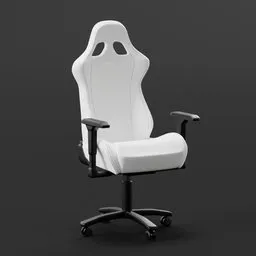 Ergonomic white gaming chair 3D model with adjustable armrests, rendered in Blender 4.0