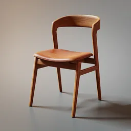 Detailed 3D wooden chair model with a smooth finish and upholstered seat designed for Blender rendering.