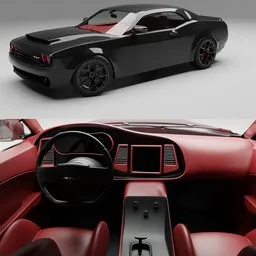 Dogde Challennger+Interior(Rigged)