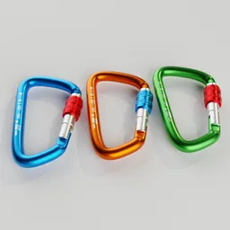 "Set of three colorful climbing carabiners for blender 3D modeling, featuring hooked nose and square jaw design, made of robust aluminum material. Perfect for rendering extreme climbing scenes with vray renderer."
OR
"Get ready for extreme climbing adventures with this stunning set of 3D climbing carabiners for Blender 3D modeling. Features include colorful designs, aluminum material, hooked nose, and square jaw design for added contrast and windings."