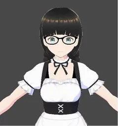 Detailed anime-style 3D maid model with glasses and black hair, available for Blender, featuring rigify skeleton and shape keys.