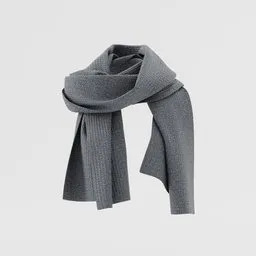 Realistic 3D render of a textured gray woolen scarf, ideal for Blender modeling and clothing accessory visualization.