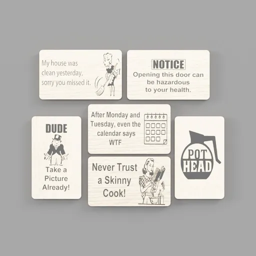 Humorous Wood Refrigerator Magnet Set