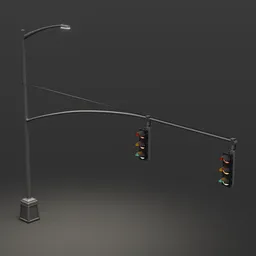 Low Poly Double Traffic Light With Sign