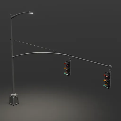 Low Poly Double Traffic Light With Sign