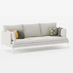 "BlenderGuru Sofa: A modern white couch with pillows and a blanket, designed by Adam Willaerts. This free 3D model is perfect for Blender 3D users looking for high-quality furniture renders."