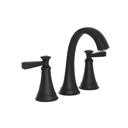 "Double-Handle Faucet, a 3D model for Blender 3D featuring a black-matte finish and two handles. Perfect for kitchen sink design. Get inspired by the thick set features and elegant render."